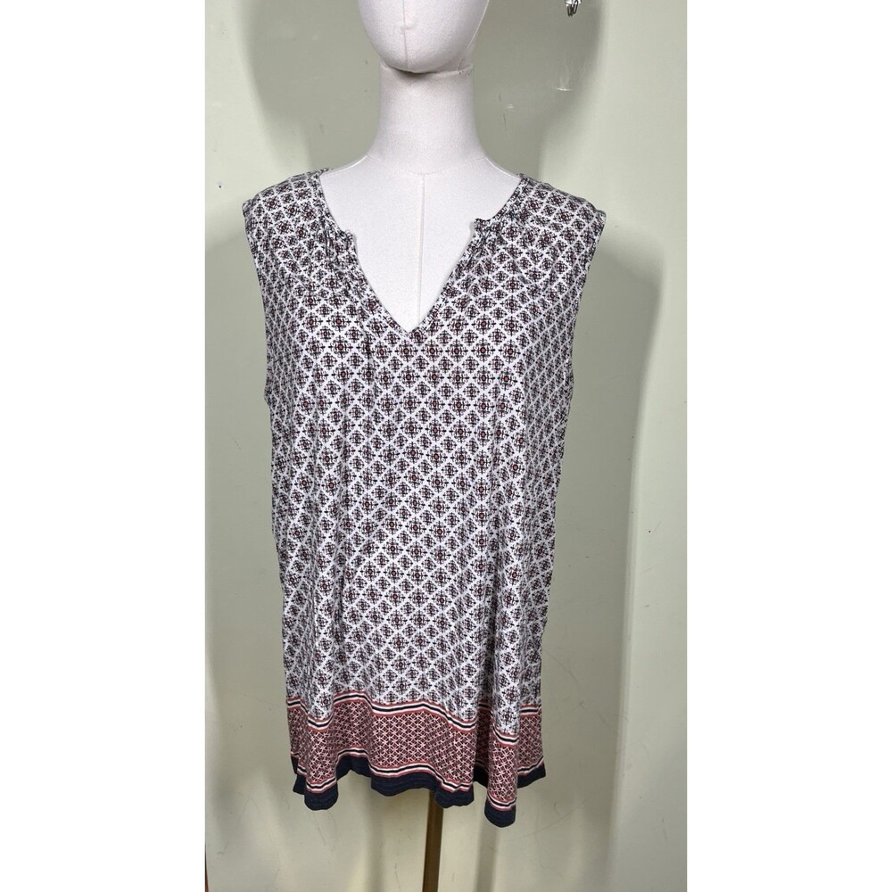 Fleur Bleu Womens Plus Sz 1X Geometric Sleeveless Top Bohemian Everyday Casual